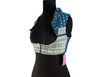 Underbust Corset Top Rose UK-M; Vintage Silk Brocade Handmade (SKU:442-2893)
