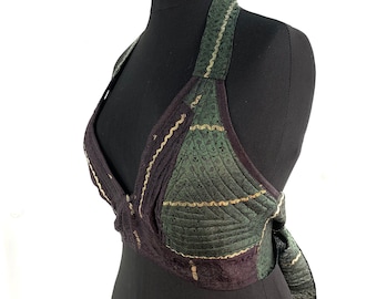 M/L. Phoenix Tribal Top, Seiden Satin Brokat, Braun & Grün SKU: 1020-1718