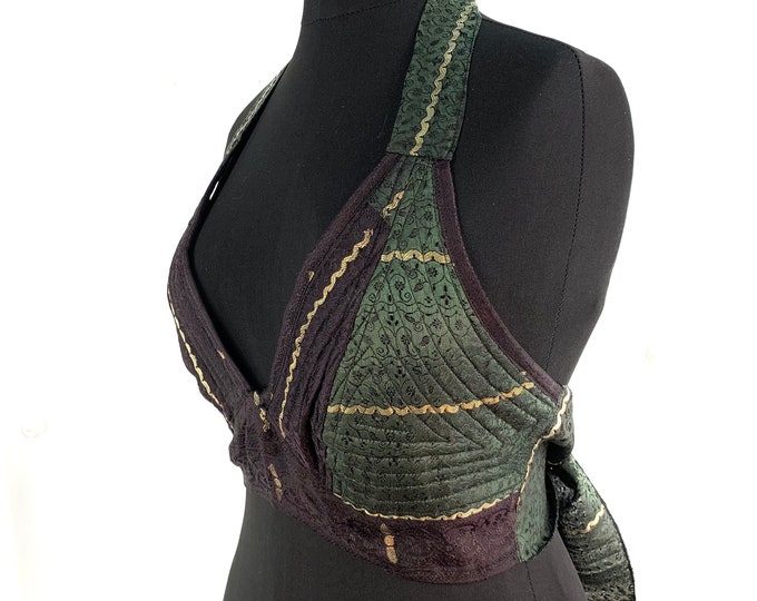 M/L. Phoenix Tribal Top, Silk Satin Brocade, Brown & Green SKU:1020-1718