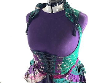 6XL Elisa Bustier Dress; Steampunk Under-bust Long Body Corset in Silk Brocade  (SKU:2004-10216)