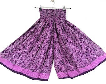 XL. Esther Short Leg Culottes in Summer Silk, One-Size Plus Trousers with Elasticated Waist. (Wide Leg Palazzo Pants)  SKU:822-7436