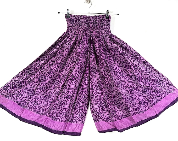 XL. Esther Short Leg Culottes in Summer Silk, One-Size Plus Trousers with Elasticated Waist. (Wide Leg Palazzo Pants)  SKU:822-7436