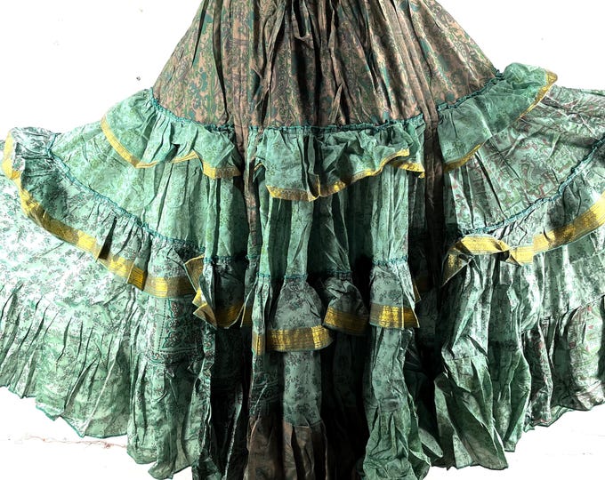 Yasmin 25 Yard Skirt handmade in Vintage Winter Silk, Maxi One Size; (28"-42" Waist) a Boho Cottagecore skirt SKU:740-9129
