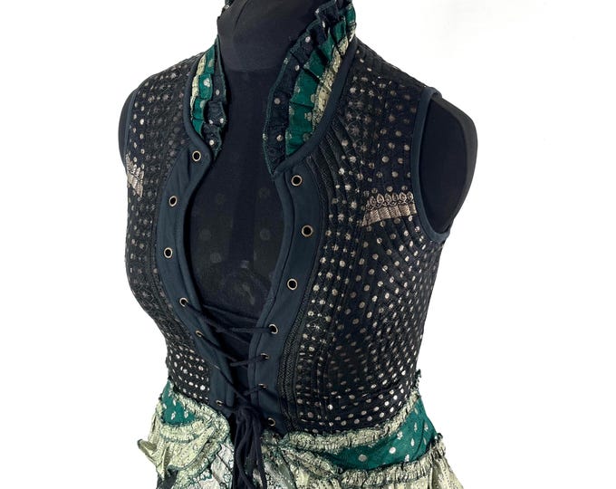 2XL. Isabella Corset Vest Dress in Silk brocade. (Steampunk, Larp, Tribal, Pagan, REN, Renaissance) SKU:2001-9590