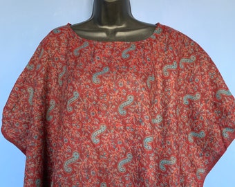Warm Traditional Handmade Blanket Poncho in greens blues & reds with a mustard fringe