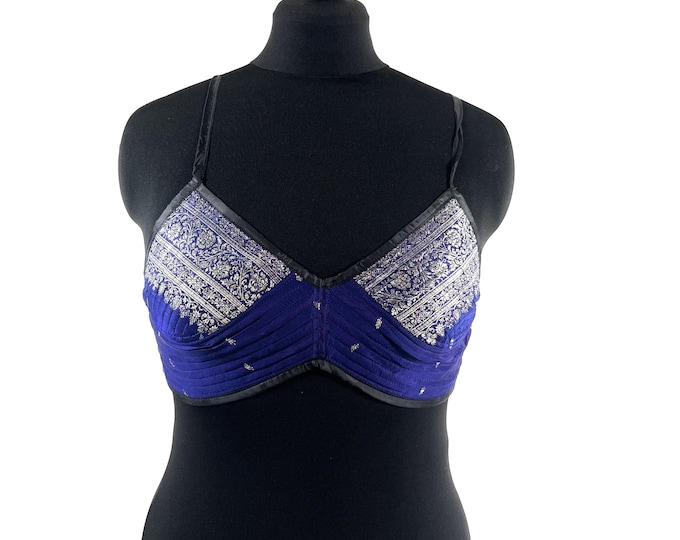 L Gia Cross Strap Bra Top, Handmade in Vintage Silk Brocade (SKU:2163-10026)