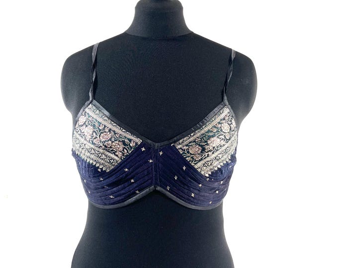 L Gia Cross Strap Bra Top, Handmade in Vintage Silk Brocade (SKU:2163-10024)