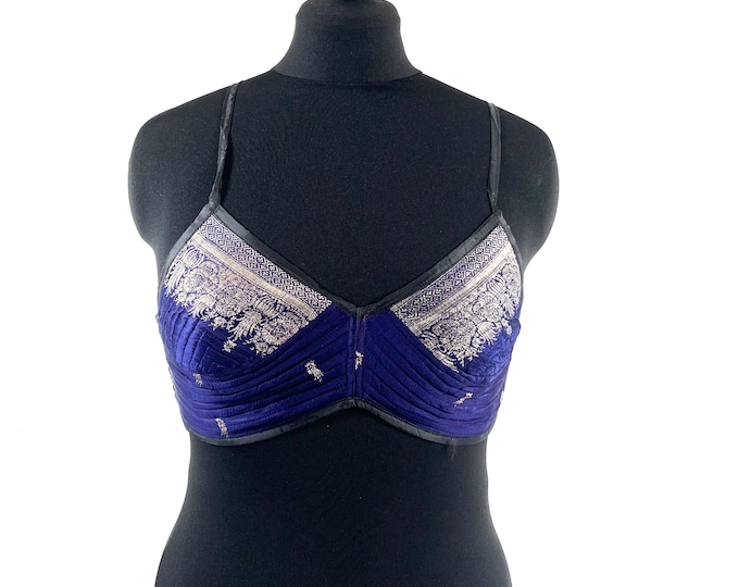 L Gia Cross Strap Bra Top, Handmade in Vintage Silk Brocade (SKU:2163-10022)