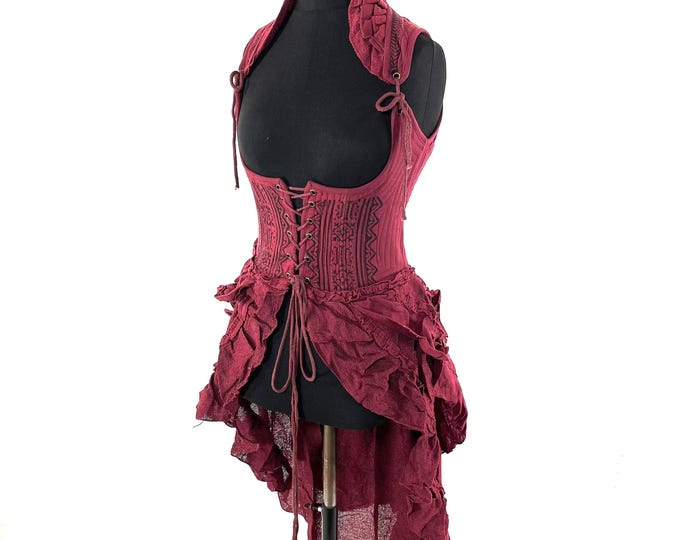 Elisa Cotton Boho Corset Dress in Red.