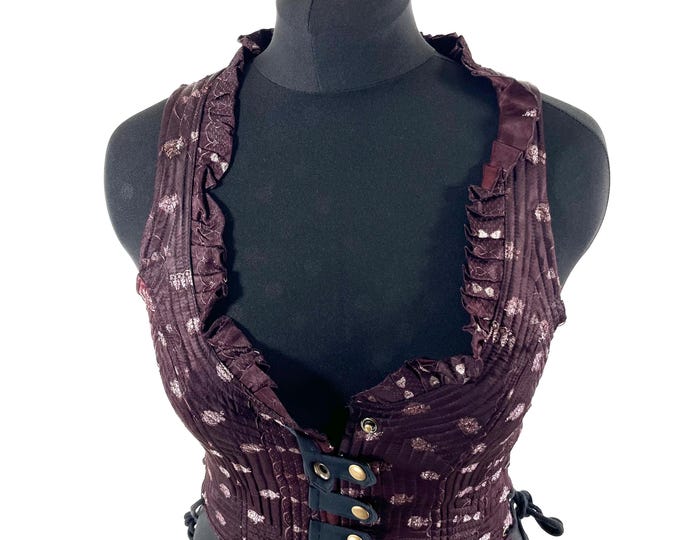M. Mia Waistcoat; Boho Top - medium & Silver - Vintage Silk Brocade  (SKU:2142-9667)