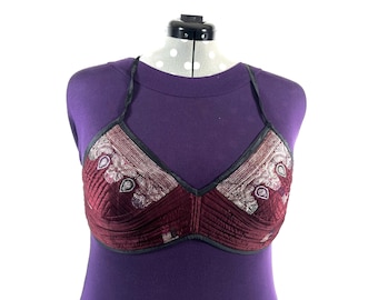2XL Gia Cross Strap Bra Top, Handmade in Vintage Silk Brocade (SKU:2165-9996)