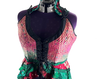 6XL Varuna Corset Dress in Silk Brocade with long body. SKU:2002-10204