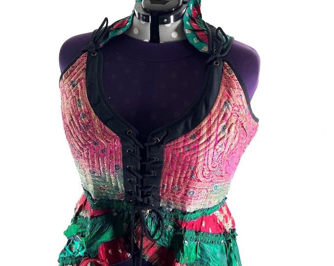 6XL Varuna Corset Dress in Silk Brocade with long body. SKU:2002-10204