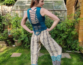 Boho Vibes: Festival Cut Lycra Top in Turquoise - Yoga Tank or Pixie Style