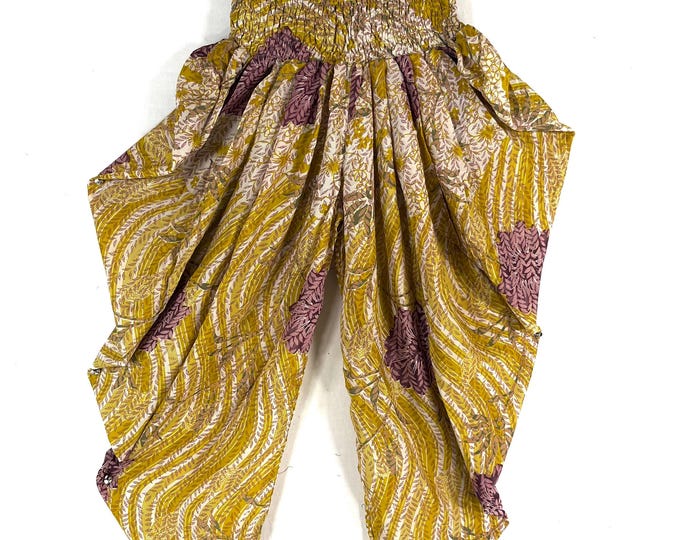Caroline Waterfall Silk Harem Pants; Handmade One Size, Elasticated waist. Comfy yoga Eco Trousers.  SKU:860-9098