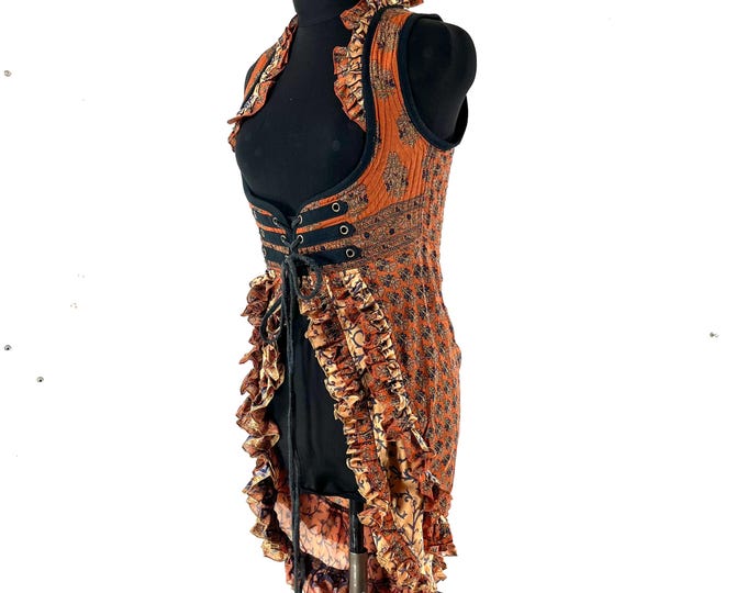 M. Celeste Bustier Dress; Under-bust Corset Dress in Vintage Silk. Bridgerton Cosplay, Larp, Steampunk, Boho, Renaissance SKU:981-9565