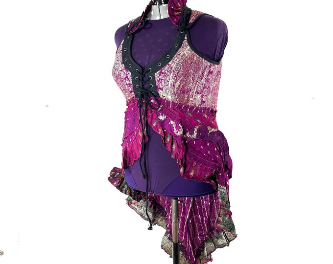 4XL Sophia Corset Dress - Hi-Low tiered skirt - Pink Silk Brocade (SKU:2000-8581)