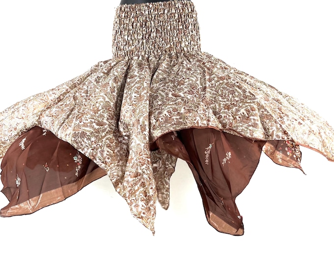 Nina Fairy Skirt One size in Silk (Length 32") a summer silk handmade handkerchief skirt swirly SKU:899-10446