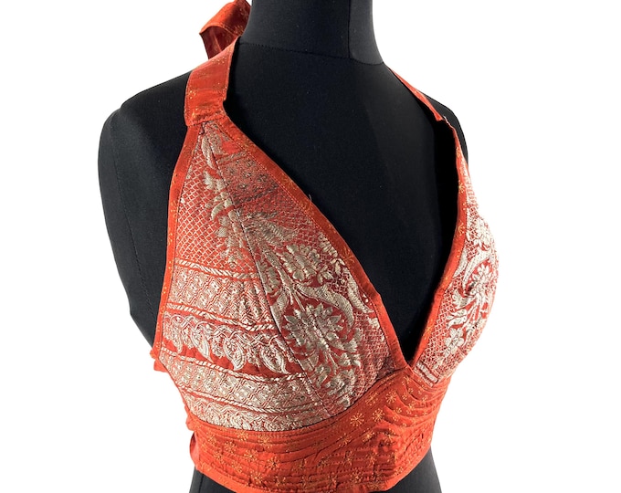 S Phoenix Tribal Top. New cut Bra handmade in Silk Brocade. SKU:1022-9474