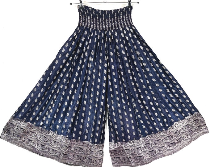 Juliana Plus Size Culottes, Wide Leg Palazzo Pants in Silk Brocade XL elasticated waist, hippie pants for a fuller figure. SKU:820-7631