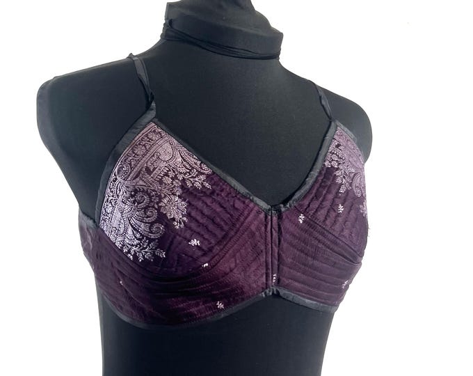 M Gia Cross Strap Bra Top, Handmade in Vintage Silk Brocade (SKU:2162-10049)