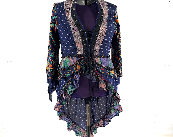 5XL. Seraphina Corset Dress, Silk, Long Sleeves, Handmade.  SKU:1012-9274