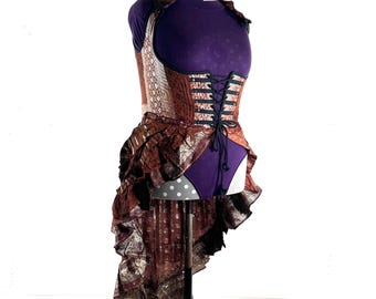 5XL Elisa Bustier Dress; Steampunk Under-bust Long Body Corset in Silk Brocade (SKU:2004-10224)