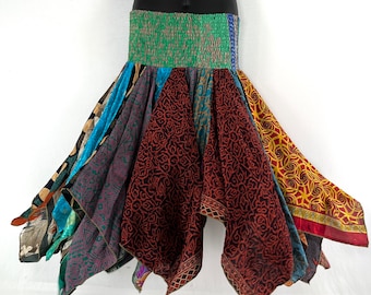 XL Billie - Midi Handkerchief Scrap Skirt - One Size - Vintage Silk (SKU:750-7037)