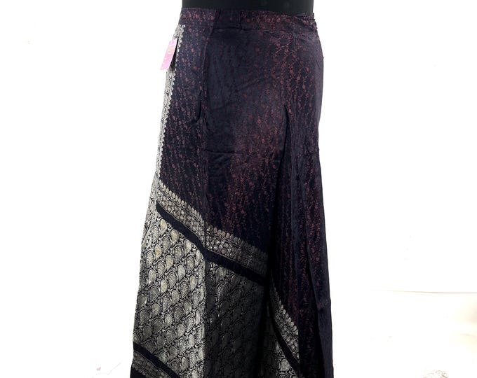 Pahala Maxi Wrap Skirt. Upcycled Vintage Heavy Silk Brocade Sari. One Layer A-Line Wrap Skirt SKU:2032-10488