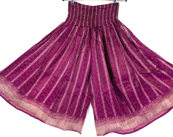 2XL. Marion Short Leg Culottes in Silk Brocade with Plus Plus elasticated waist for fuller figure. (Wide Leg Palazzo Pants) SKU:817-6666