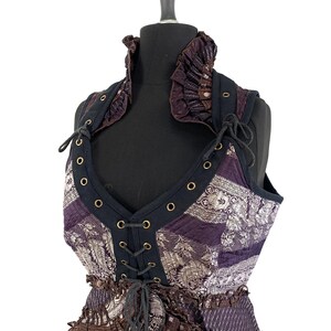 Sophia Corset Dress with Hi-Low tiered skirt handmade in Silk brocade. Steampunk Ren Faire UK-XL  (SKU:2000-1395)