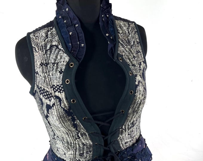 XL. Isabella Corset Dress; handmade in Silk brocade. Perfect for Steampunk, REN, Tribal events & parties SKU:2001-9613