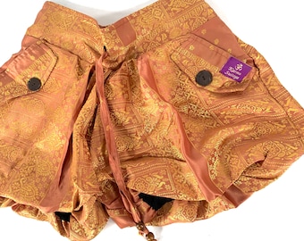 S. Goddess Pocket Shorts, Lined Hot Pants Yoga Mini Party Dance Bright Gold Shorts. SKU:1059-6520