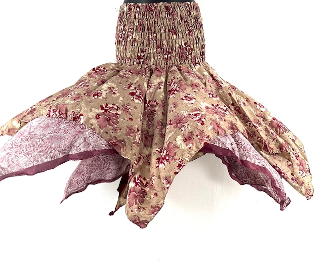 Nina Fairy Skirt One size in Silk (Length 32") a summer silk handmade handkerchief skirt swirly SKU:899-10448