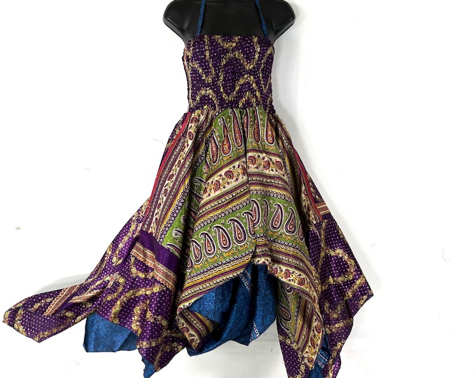 Aurora Long Summer Silk Fairy Dress, One Size; Silk Maxi Tall Girl Sundress SKU:902-7894