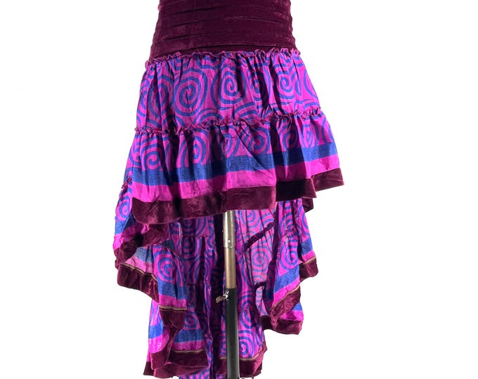 Layla Bohemian Hi Low Velvet Edged Silk Skirt (SKU:733-9971)