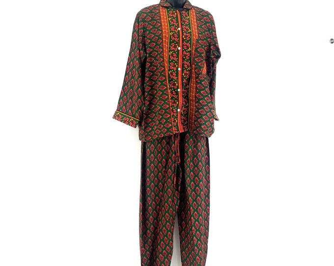 M Sari Silk Pyjama Set. Bohemian Loungewear (SKU:726-3804)