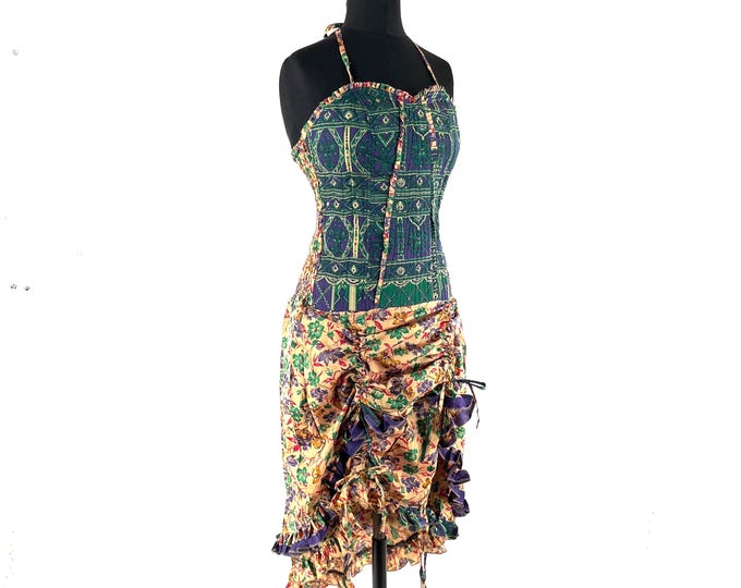 Ruby Fantasy Agni Silk SunDress; Light-weight handmade Summer Elven, Ruffle, Fairycore, Cottagecore dress.  SKU:735-9332