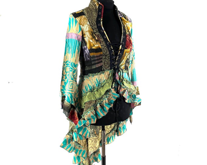 2XL. Seraphina Corset Dress, Silk, Long Sleeves, Handmade. SKU:1009-9302