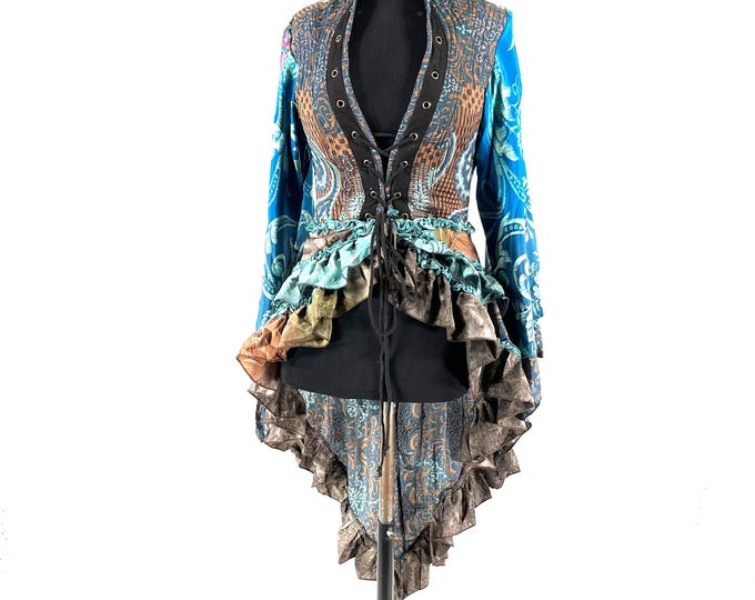 Steampunk Corset Dress Coat, Silk Long Sleeves S. Seraphina; Fantasy Festival, Renaissance Larp Cosplay, SKU:1005-7152