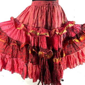 Yasmin 25 Yard Skirt handmade in Vintage Winter Silk, Maxi One Size; (28&quot;-42&quot; Waist) a Boho Cottagecore skirt SKU:740-8988