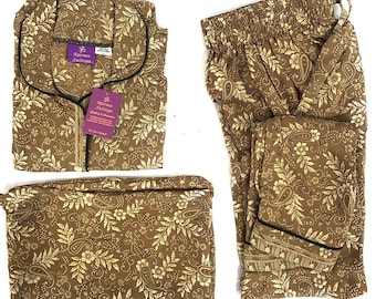 L. Luxury Silk Sari Pyjama Set with matching gift bag. Quality Handmade Nightwear. Perfect Valentine Gift for wife or girlfriend.