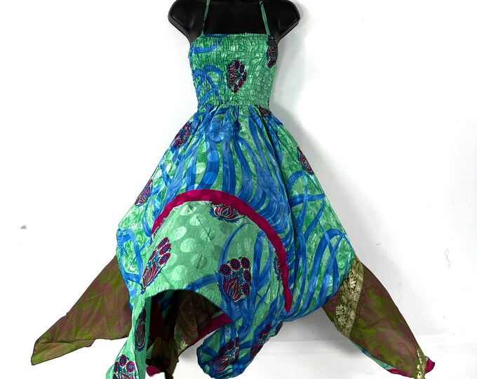 Aurora Long Summer Silk Fairy Dress, One Size; Silk Maxi Tall Girl Sundress SKU:902-7882