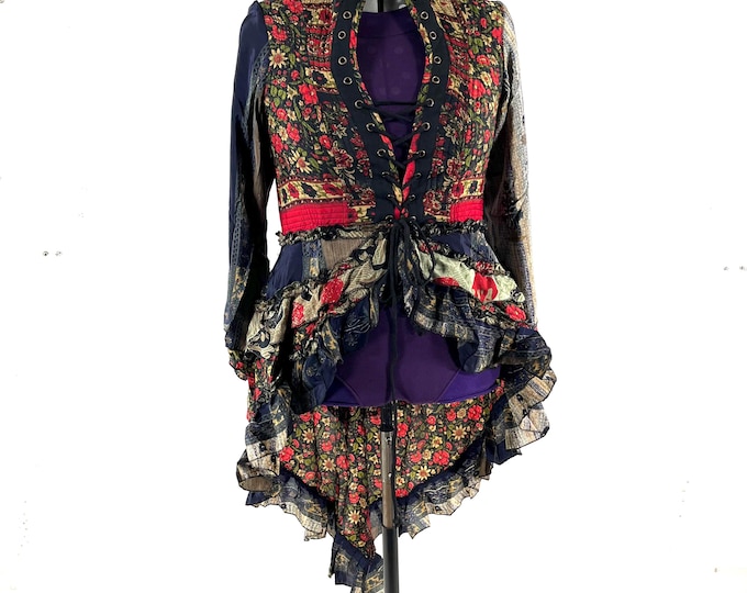 4XL. Seraphina Corset Dress, Silk, Long Sleeves, Handmade.  SKU:1011-9284