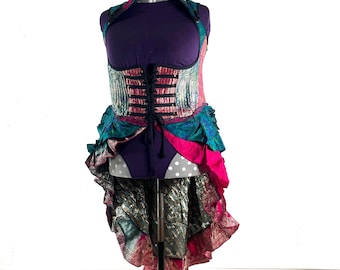 4XL Elisa Bustier Dress; Steampunk Under-bust Long Body Corset in Silk Brocade, (SKU:2004-10230)