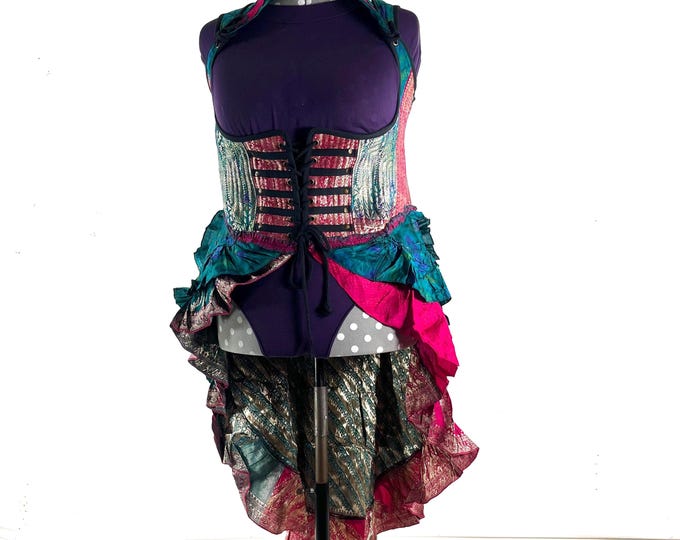 4XL Elisa Bustier Dress; Steampunk Under-bust Long Body Corset in Silk Brocade, (SKU:2004-10230)