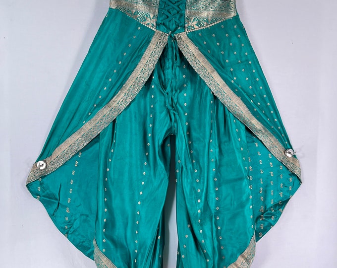 2XL. Tulip Palazzo Pants in Silk Brocade; Split open leg harem trouser SKU:796-7981