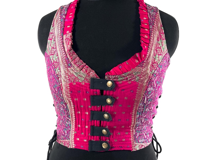 M. Mia Waistcoat; Boho Top - Pink & Purple - Vintage Silk Brocade  (SKU:2142-9675)