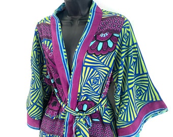S/M. Luxury Reversible Silk Kimono Robe with deep pockets A perfect Dressing Gown, Bath Robe, Duster Jacket. SKU:725-3853