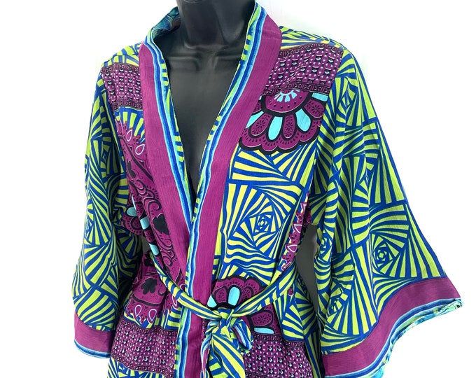 S/M. Luxury Reversible Silk Kimono Robe with deep pockets A perfect Dressing Gown, Bath Robe, Duster Jacket. SKU:725-3853